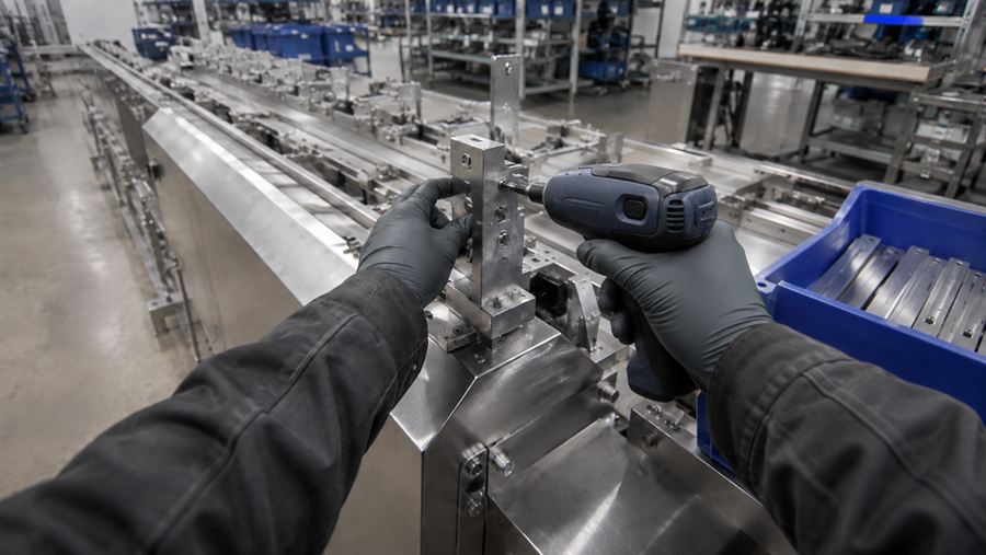 POV capture from cell A3 — fastening a bracket on the line