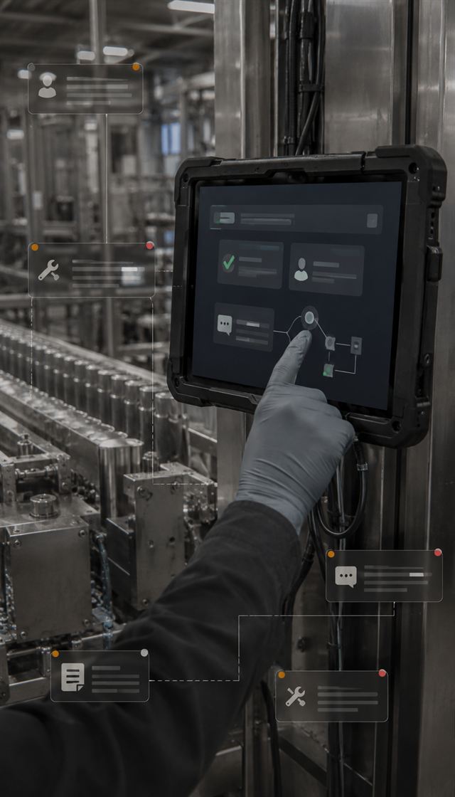 Line-side tablet showing tickets and messages created from a recording