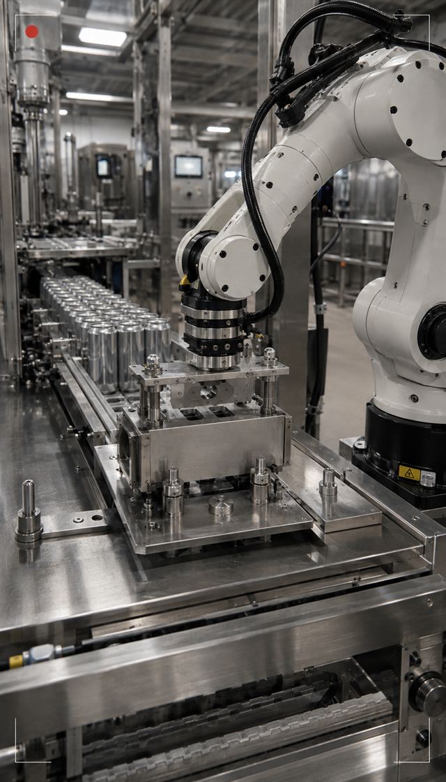 Robot arm running the same fixture task on the line